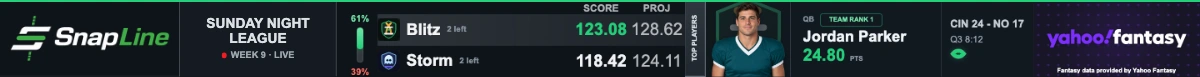 Yahoo Fantasy ticker with fictional demo data