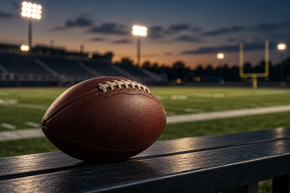 Generated football still life on a dark sideline bench